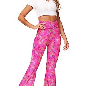 Flare Pants for Women 70s 80s Bar-bie Costume Bell Bottom Pink Disco Hippie Pants S