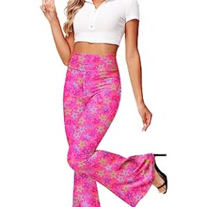 Flare Pants for Women 70s 80s Bar-bie Costume Bell Bottom Pink Disco Hippie Pants S