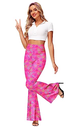 Flare Pants for Women 70s 80s Bar-bie Costume Bell Bottom Pink Disco Hippie Pants S