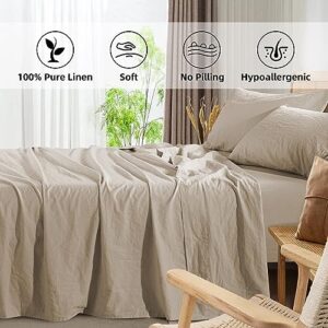 Shilucheng Linen Sheets Queen Size Set, 100% Linen Bed Sheets Breathable & Cooling Pure French Linen Sheets,Soft Durable and Tear Resistant -16 Inch Deep Pocket - 4 Pcs(Linen, Queen)