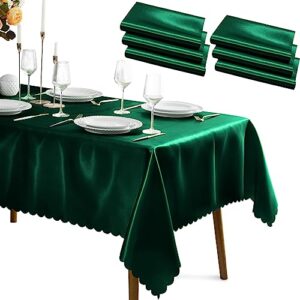kkjiaf 6 packs hunter green satin tablecloth 58" x 102" rectangle bright silky smooth satin table cover for wedding party banquet decoration