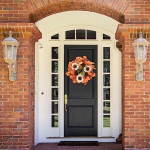 Fall Wreath for Front Door - 20" Autumn Maples Leaf Pumpkin Sunflower Wreath - Thanksgiving Halloween Harvest Home Outdoor Indoor Window Wall Fall Decorations