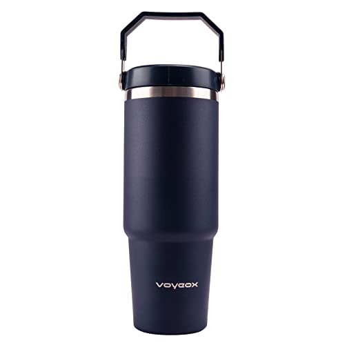 Sleek and Practical Insulated Stainless Steel Water Bottle Iced Coffee Cup for Home or Office - A Thoughtful and Functional Gift Idea - Navy Blue