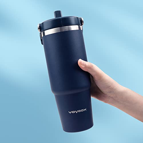 Sleek and Practical Insulated Stainless Steel Water Bottle Iced Coffee Cup for Home or Office - A Thoughtful and Functional Gift Idea - Navy Blue