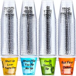 tanlade 100 pcs clear plastic shot glasses 2 oz disposable mini plastic cups food sample communion cup small containers for sauce dessert wine sample tasting birthday wedding party, 4 styles (naughty)