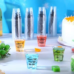 Tanlade 100 Pcs Clear Plastic Shot Glasses 2 oz Disposable Mini Plastic Cups Food Sample Communion Cup Small Containers for Sauce Dessert Wine Sample Tasting Birthday Wedding Party, 4 Styles (Naughty)