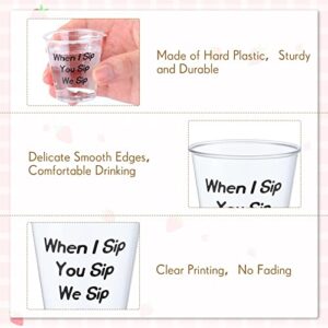 Tanlade 100 Pcs Clear Plastic Shot Glasses 2 oz Disposable Mini Plastic Cups Food Sample Communion Cup Small Containers for Sauce Dessert Wine Sample Tasting Birthday Wedding Party, 4 Styles (Naughty)