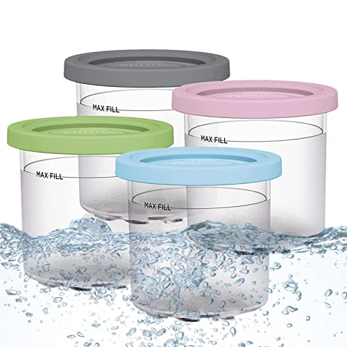 Ice Cream Containers for Homemade Ice Cream, 4 Pack Compatible with NC299AMZ & NC300s Series for Ninja Creami Ice Cream Maker Machine, Safe Clear and Reusable Ice Cream Containers with Lids