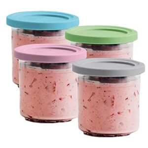 Ice Cream Containers for Homemade Ice Cream, 4 Pack Compatible with NC299AMZ & NC300s Series for Ninja Creami Ice Cream Maker Machine, Safe Clear and Reusable Ice Cream Containers with Lids