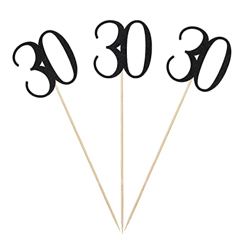 Black Glitter 30th Birthday Centerpiece Sticks, 12-Pack Number 30 Table Topper Anniversary Party Decorations