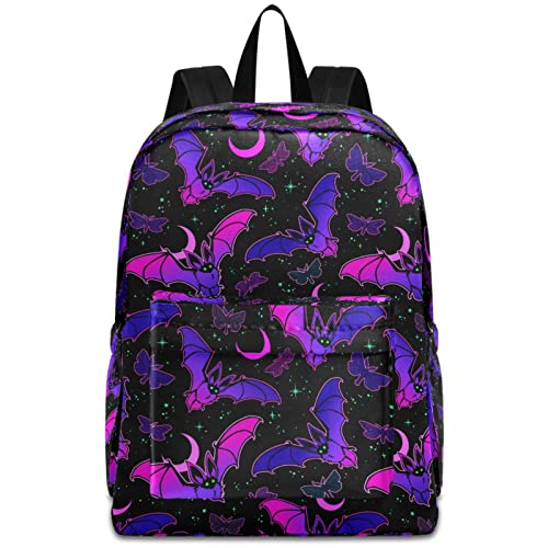 MNSRUU Student Backpack for School Purple Bat Gothic Laptop Backpack Aesthetic Girls Boys School Bookbags Casual Daypack Backpack Fits 15.6 Inch Laptop