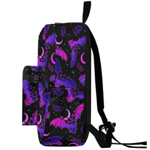 MNSRUU Student Backpack for School Purple Bat Gothic Laptop Backpack Aesthetic Girls Boys School Bookbags Casual Daypack Backpack Fits 15.6 Inch Laptop