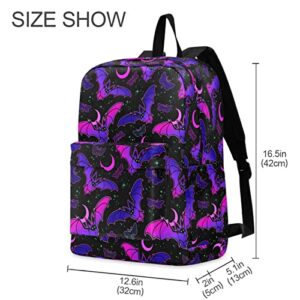 MNSRUU Student Backpack for School Purple Bat Gothic Laptop Backpack Aesthetic Girls Boys School Bookbags Casual Daypack Backpack Fits 15.6 Inch Laptop