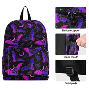 MNSRUU Student Backpack for School Purple Bat Gothic Laptop Backpack Aesthetic Girls Boys School Bookbags Casual Daypack Backpack Fits 15.6 Inch Laptop