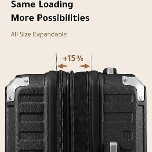 LUGGEX PC Carry On Luggage Sets 2 Piece - Hard Shell Expandable Suitcase Sets - 4 Metal Corner Hassle-Free Travel (Black Suitcase)