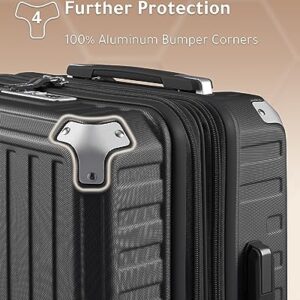 LUGGEX PC Carry On Luggage Sets 2 Piece - Hard Shell Expandable Suitcase Sets - 4 Metal Corner Hassle-Free Travel (Black Suitcase)