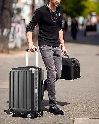 LUGGEX PC Carry On Luggage Sets 2 Piece - Hard Shell Expandable Suitcase Sets - 4 Metal Corner Hassle-Free Travel (Black Suitcase)