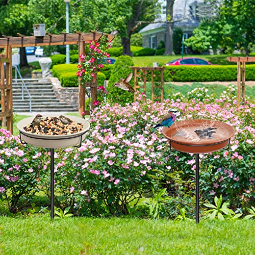 AUHOKY Freestanding Birdbaths Bowl for Outdoor, Lightweight Detachable Outdoor Bird Bath with Sturdy Metal Stake, Adjustable Birdfeeder for Garden Patio Yard Lawn Decoration (Brown)