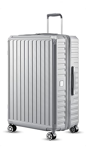 LUGGEX PC 28 Inch Luggage with Spinner Wheels - Hardside Expandable Large Checked Luggage - 4 Metal Corner Hassle-Free Travel (Silver Suitcase)