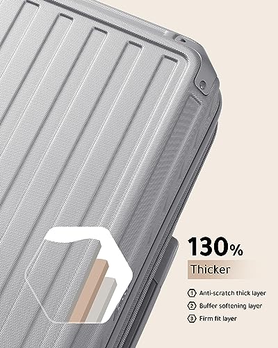 LUGGEX PC 28 Inch Luggage with Spinner Wheels - Hardside Expandable Large Checked Luggage - 4 Metal Corner Hassle-Free Travel (Silver Suitcase)