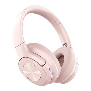 Wireless Bluetooth Headphones Over Ear 65 Hours Playtime Foldable Deep Bass HIFI Stereo Wireless On Ear Headsets with Microphone Noise Isolating, Lightweight Soft Earmuff, For Phone,TV,Travel Pink