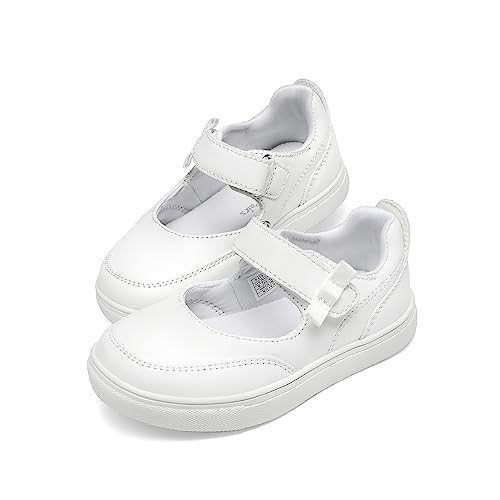 DREAM PAIRS Kids Girls Mary Jane Sneakers Strap Toddler Little Girls School Shoes Soft Walking Party Flat Shoes White Size 10 Toddler SDFS2323K