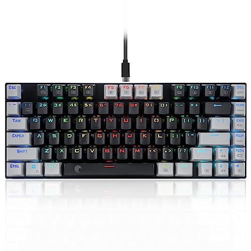 HUO JI E-Yooso Z-88 RGB Mechanical Gaming Keyboard, Metal Panel, Red Switch, 75% Compact 81 Keys for Mac, PC, Black and Grey