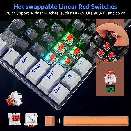 HUO JI E-Yooso Z-88 RGB Mechanical Gaming Keyboard, Metal Panel, Red Switch, 75% Compact 81 Keys for Mac, PC, Black and Grey