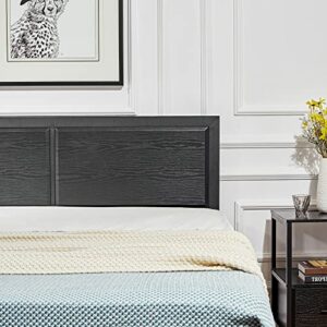 VECELO Queen Size Platform Bed Frame with Black Wood Headboard, Mattress Foundation, Strong Metal Slats Support, No Box Spring Needed