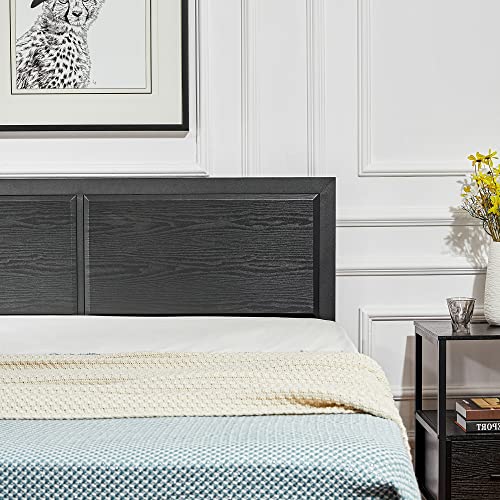 VECELO Queen Size Platform Bed Frame with Black Wood Headboard, Mattress Foundation, Strong Metal Slats Support, No Box Spring Needed