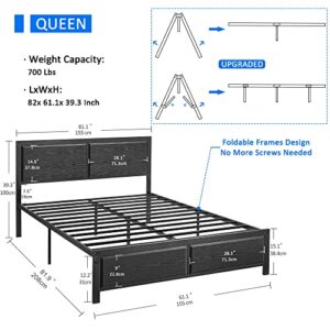 VECELO Queen Size Platform Bed Frame with Black Wood Headboard, Mattress Foundation, Strong Metal Slats Support, No Box Spring Needed