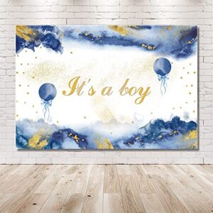 MEHOFOND 7x5ft Royal Blue Watercolor Baby Shower Backdrop for Boys Oh Baby Blue Watercolor Clouds Gold Glitter Baby Shower Photography Background It's A Boy Party Banner Photoshoot Props