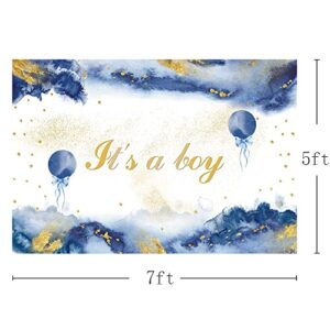 MEHOFOND 7x5ft Royal Blue Watercolor Baby Shower Backdrop for Boys Oh Baby Blue Watercolor Clouds Gold Glitter Baby Shower Photography Background It's A Boy Party Banner Photoshoot Props