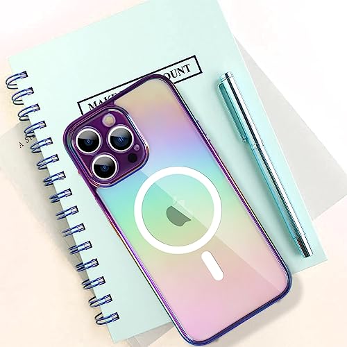 Bonoma for iPhone 14 Pro Max Case Magnetic 【Support for Magsafe】 Bling Laser Florescent Iridescent Crystal Luxury Case Camera Protector + 2* Screen Protector Shockproof Edge Cover Case -Purple