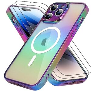 bonoma for iphone 14 pro max case magnetic 【support for magsafe】 bling laser florescent iridescent crystal luxury case camera protector + 2* screen protector shockproof edge cover case -purple