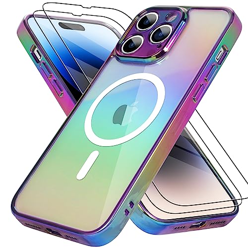 Bonoma for iPhone 14 Pro Max Case Magnetic 【Support for Magsafe】 Bling Laser Florescent Iridescent Crystal Luxury Case Camera Protector + 2* Screen Protector Shockproof Edge Cover Case -Purple