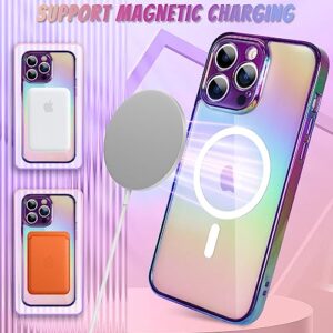 Bonoma for iPhone 14 Pro Max Case Magnetic 【Support for Magsafe】 Bling Laser Florescent Iridescent Crystal Luxury Case Camera Protector + 2* Screen Protector Shockproof Edge Cover Case -Purple