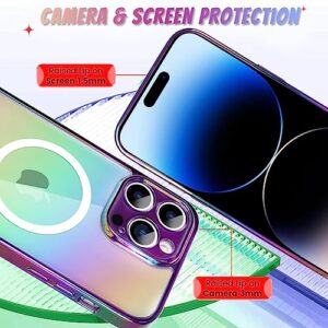 Bonoma for iPhone 14 Pro Max Case Magnetic 【Support for Magsafe】 Bling Laser Florescent Iridescent Crystal Luxury Case Camera Protector + 2* Screen Protector Shockproof Edge Cover Case -Purple