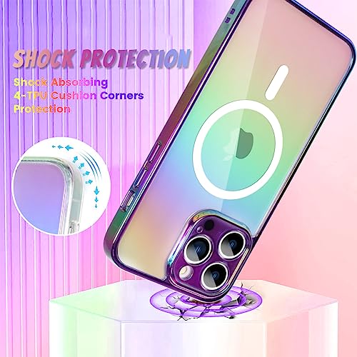 Bonoma for iPhone 14 Pro Max Case Magnetic 【Support for Magsafe】 Bling Laser Florescent Iridescent Crystal Luxury Case Camera Protector + 2* Screen Protector Shockproof Edge Cover Case -Purple
