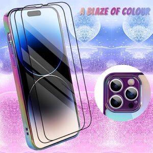 Bonoma for iPhone 14 Pro Max Case Magnetic 【Support for Magsafe】 Bling Laser Florescent Iridescent Crystal Luxury Case Camera Protector + 2* Screen Protector Shockproof Edge Cover Case -Purple