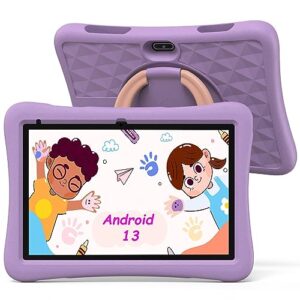 kids tablet, 10 inch tablet for kids, android 13, google kids space, parental control, 2gb ram 32gb storage, hd ips glass screen, 6000mah battery, eva shockproof case, plimpad kids10 (purple)