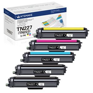 TN-227 5-Pack (2Black/1Cyan/1Magenta/1Yellow) TN227 Toner Cartridges High Yield Replacement for Brother TN223 TN227BK/C/M/Y Toner MFC-L3770CDW MFC-L3710CW MFC-L3750CDW HL-3210CW HL-3270CDW Printer