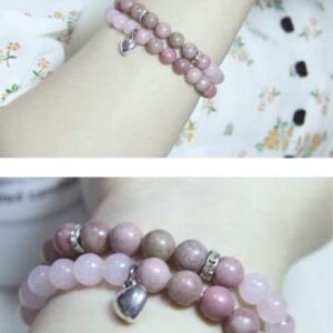 Healing Bracelets for Women - Rose Quartz & Rhodonite Bracelet - Healing Prayers Crystal Bracelet, 8mm Natural Stone Anti Anxiety Stress Relief Yoga Beads Get Well Soon Gifts