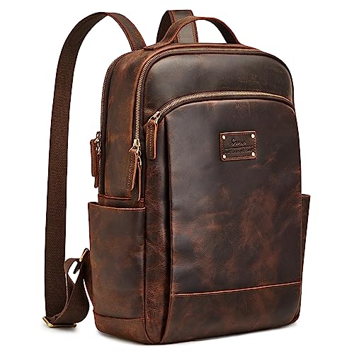 S-ZONE Genuine Leather Backpack Purse for Women Large Backpack for Men Vintage Rucksack Handbag Travel Daypack