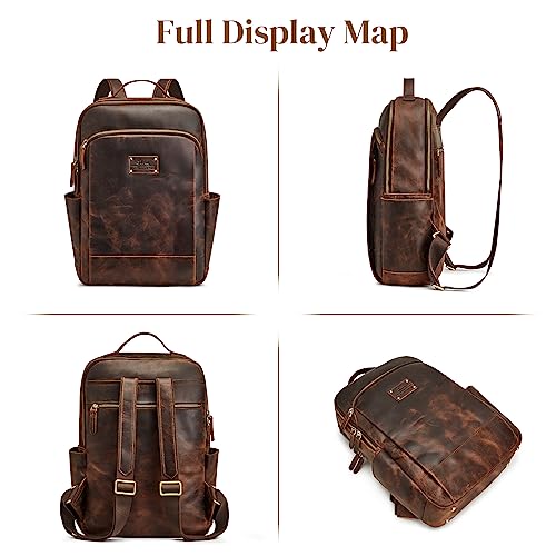 S-ZONE Genuine Leather Backpack Purse for Women Large Backpack for Men Vintage Rucksack Handbag Travel Daypack