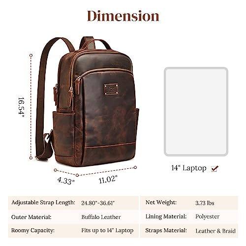 S-ZONE Genuine Leather Backpack Purse for Women Large Backpack for Men Vintage Rucksack Handbag Travel Daypack