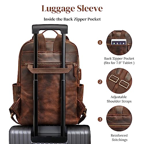 S-ZONE Genuine Leather Backpack Purse for Women Large Backpack for Men Vintage Rucksack Handbag Travel Daypack