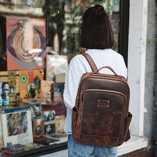 S-ZONE Genuine Leather Backpack Purse for Women Large Backpack for Men Vintage Rucksack Handbag Travel Daypack