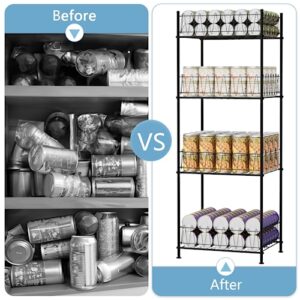 smusei Water Bottle Organizer Rack 4 Tier Free Standing Bottled Water Storage Organizer for Floor, Metal Beverage Soda Can Dispenser Shelf Holder Stand for Kitchen Pantry Office, Black