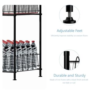 smusei Water Bottle Organizer Rack 4 Tier Free Standing Bottled Water Storage Organizer for Floor, Metal Beverage Soda Can Dispenser Shelf Holder Stand for Kitchen Pantry Office, Black